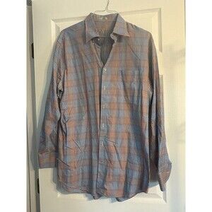 Peter Millar Shirt Mens Large Blue Red Plaid Long Sleeve Button Up 100% Cotton